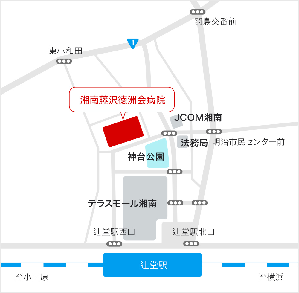 辻堂駅から湘南藤沢徳洲会病院までの地図